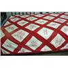 Image 1 : Red And White Friendship Quilt Top With Blanket Backing, Embroidered Squares, Ca 1907