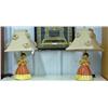 Image 1 : Pair Of Chalkware Colonial Girl Dresser Lamps With Flower Shades