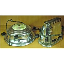 Vintage Waffle Iron With Porcelain Decor And Vintage Toaster