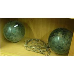 2 Japanese Glass Fishing Floats, 34 Inches, 1 Signed