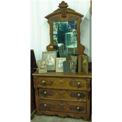Victorian Walnut 3 Drawer Dresser With Mirror