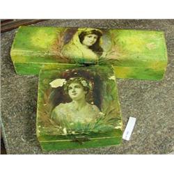 Pair Of Matching Dresser Boxes With Lady Portraits