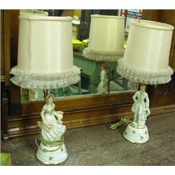 Pair Of Porcelain Figural Lamps With Shades