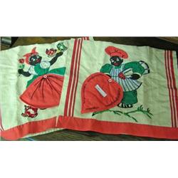 Black Americana - Pair Of Kitchen Towels With Snap On Potholders - Mammy Serving Tea And Chef With T
