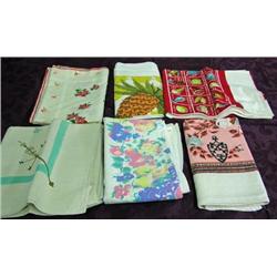 Linens - Six 1950's Tablecloths, Dresser Scarves With Embroidery, Tapestry, Etc.