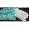 Image 1 : Two Chenille Spreads - Aqua And White And White With Dots