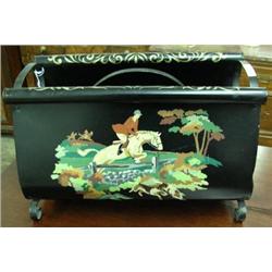 Metal Magazine Rack With Painted Hunt Scene