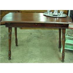 Narrow Oak Kitchen Table With Mahogany Finish And Butterfly Leaf