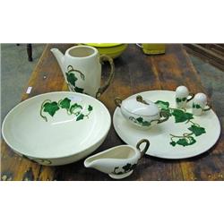 Poppytrail / Calif. Ivy - 13 Inch Platter, Salt & Pepper, Creamer, Covered Sugar And 11 1/4 Inch Bow