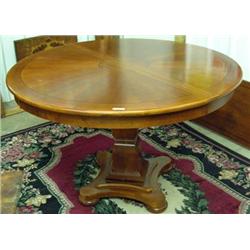 Round Contemporary 48 Inch Mahogany Dining Table, Pedestal Base And 18 Inch Leaf