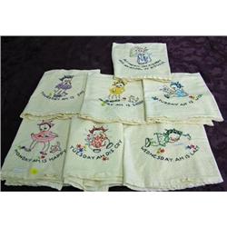 Seven Vintage Black Americana Days Of The Week Embroidered Dish Towels