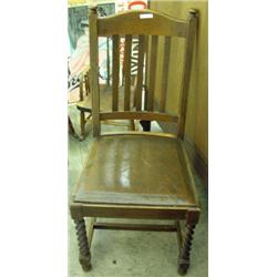 Oak Slat Back Chair With Leather Seat And Barley Twist Legs