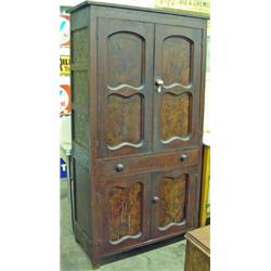 Poplar Punched Tin Pie Safe With Upper And Lower Doors And Center Drawer