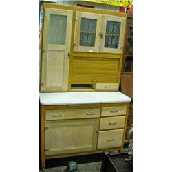 Unfinished Hoosier Style Cabinet With Roll Up Door And Enamel Work Top