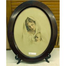Oval Framed Tinted Photo Of Mother And Child