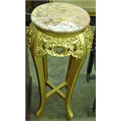 Gold Painted Fern Stand With Round Marble Top