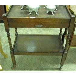 Oak Tea Cart With Drawer And Barley Twist Supports