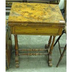 Small Burl Wood Game Table With Rotating Flip Top, Single Drawer