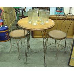 Three Piece Oak Ice Cream Set - Table And 2 Chairs