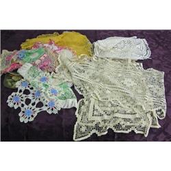 Lot Of Crocheted And Embroidered Doilies And Scarves (20 Pieces)