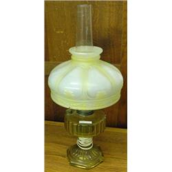 Amber Glass Oil Lamp With Shade And Tall Aladdin Chimney ( Has Been Electrified)