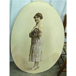 Large Oval Portrait Of Debutante In Period Clothing, Ca 1926