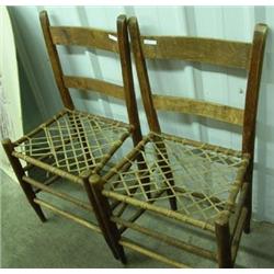 Two Side Chairs With Rawhide Seats