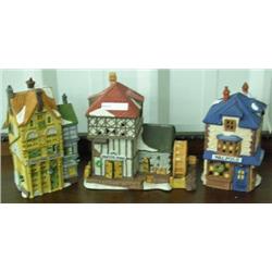 Three Dickens Village Pieces - Counting House, Blythe Pond And Walpole Tailors ( In Boxes)