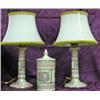 Image 1 : Two Porcelain Lamps With Matching Covered Dresser Jar