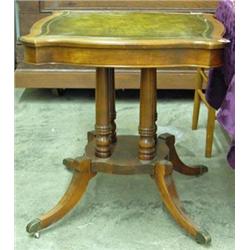 Mahogany Parlor Table With Leather Top And 4 Columnar Pedestal Base