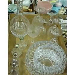 Lot Of Glass - 2 Lead Glass Bowls, Decanter, 6 Crystal Stems And 2 Sets Of Salt And Pepper Shakers