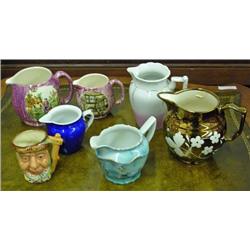 Lot Of Six Porcelain Creamers And Small Toby Jug, Lustre, English, Etc.