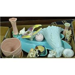 Lot Of Porcelain Items - Haegar Wall Pocket, Wedding Cake Topper, Divided Leaf Dish, Etc.