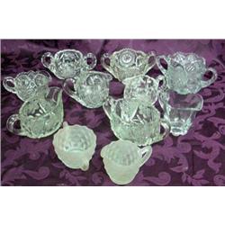 Lot Of Five Glass Sugar And Creamer Sets And Additional Creamer - Fostoria, Pressed Cut, Etc.