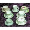 Image 1 : Seven Cup And Saucer Sets Plus 3 Miniature Plates - Royal Halsey Lustre, Tuscan, Etc.