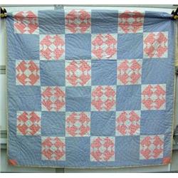 Vintage Quilt - 4 ' T' Block On Point, Red White And Blue, Hand Quilted