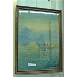 Framed Watercolor By Goto, Subject Is Sailing