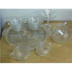 Manhattan Glass - Cream And Sugar, Small Ball Pitcher, 14 Inch Divided Tray, 6 4.5 Inch Bowls And 5"