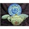 Image 1 : Lot Of Porcelain - Sadler Teapot, 6 French Bone Plates, Open Weave Basket And Blue / White Wedgwood 