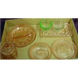 Pink Glassware - Divided Dish, Covered Candy, Tray, Small Bowl And Plate Plus 4 Glass Custards