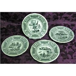 Lot Of Porcelain And Glass - 2 Egg Coddlers, Reamer, 4 Black / White French Riddle Plates Numbered 1