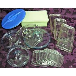 Mc Kee Custard Glass Covered Refrigerator Bowl And 12 Misc. Glass Lids