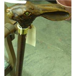 Walking Stick With Molded Rabbit Head Handle And Glass Eyes