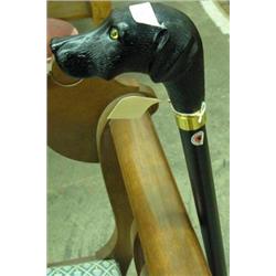 Walking Stick With Molded Dog Head Handle And Glass Eyes