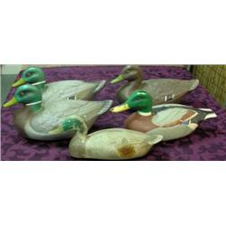 Five Duck Decoys With Weights - Three By Artduk, 2 Unmarked