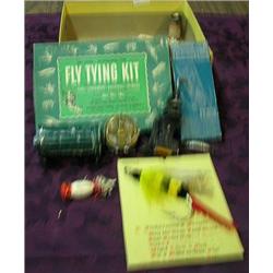 Lot Of Fishing Collectibles - Boy Scout Fly Tying Kit, Fisherman's Friend Tool, Unmarked Fly Reel, L