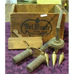Del Monte Wooden Crate, Molding Plane, Gold Centrifuge Dated 1903, Etc.