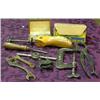 Image 1 : Lot Of Tools - Expanding Wooden Shoe Last, Iron Clamp, Saw Rite Jr. Attachment, Wrenches, Etc.