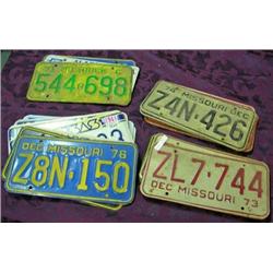 License Plates - 13 MO 1970's, 2 MO 1970's Truck, 8 KS 1990's And 1997 Alabama