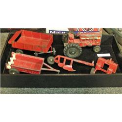 Ertl Tractor, Wagon And 3 Farm Implements From 1950's